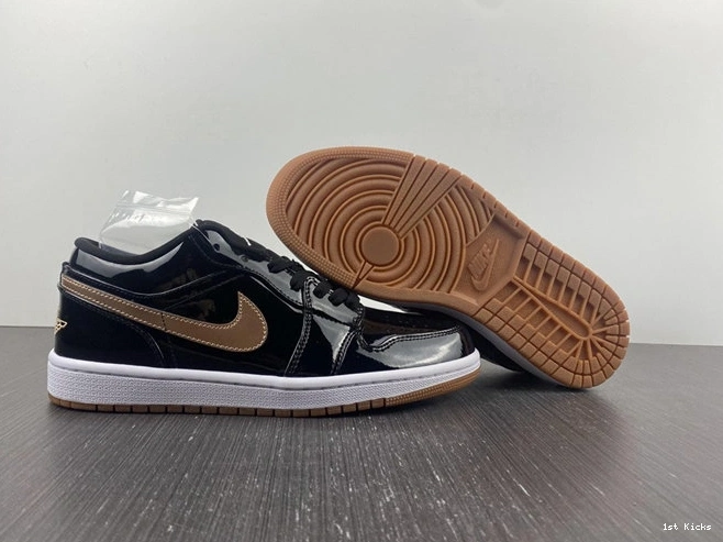 1st Kicks Black Gold 3726 Durable Jordan1 Retro Patent 554723- 1015